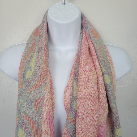 Colorful Paisley Print Scarf Wrap Fringe Tassel Multicolor Spring Summer - Picture 2 of 4